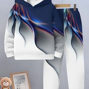 Jongensmode 3D-geprinte casual pullover sweatshirt voor lente en herfst, set, voor buiten