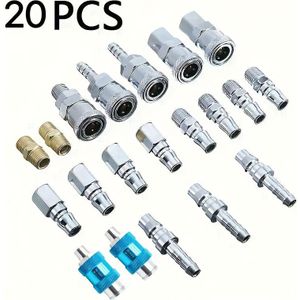 JunGong Set van Japanse snelle connectoren, 20 stuks set pneumatische connectoren, geschikt voor pneumatisch gereedschap en ondersteuning van autohardware luchtkompressor