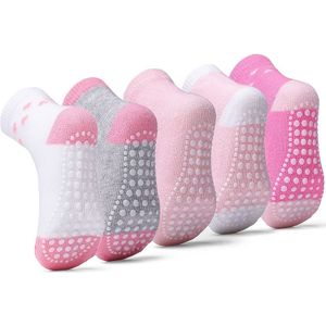 5-Pack Grip Sokken voor Peuters – Anti-Slip de Hele Dag, Ademend, Machinewasbaar, Kleur met Hartjespatronen, Geschikt voor Alle Seizoenen, Peutersokken, Speels Design, Duurzame Sokken