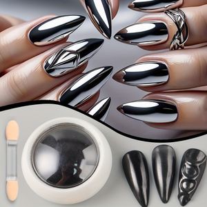 1 Doos Magische Spiegel Zwart Chroom Holografisch Metalen Nagelpoeder - Gotische Glitter voor Gellak, Nagelkunst Benodigdheden, Japanse & Koreaanse Stijl Manicure