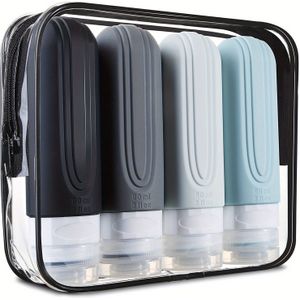 4-pack reisflessen voor toiletartikelen, Tsa-goedgekeurde reisverpakkingen van 3 oz BPA-vrij Lekvrij hervulbare vloeibare siliconen Samendrukbare reisaccessoires voor shampoo Conditioner Lotion