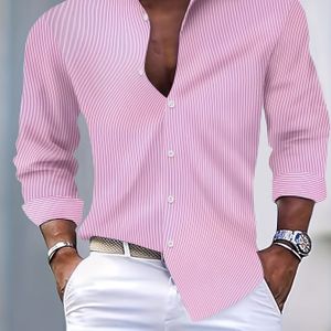 Stijlvol Gestreept Heren Overhemd met Lange Mouwen – 100% Polyester, Casual Pasvorm, Klassieke Kraag, Lente- en Herfstkleding, Makkelijk te Onderhouden, Veelzijdig voor Dagelijkse Uitjes