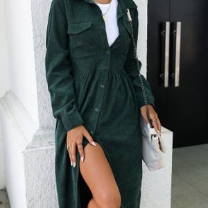 aan de voorkant, losse jurk, casual lange mouwen jurk voor lente en herfst, dameskleding.