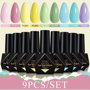 FOURLILY 9 stuks Professionele Nagelgel Polish Set - Langdurige / Soak-Off Gel Manicure Kit met 9. Levendig & Neutrale Kleuren, Glitter en Metallieke Afwerkingen