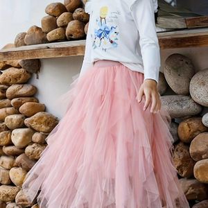 Elegante Hoge Taille Midi Tule Rok voor Meisjes - Zcaynger, Ademend Polyester, Niet-Rekbaar, Kleur, Gelaagde Zoom, Onregelmatig, Hangend, Halflengte