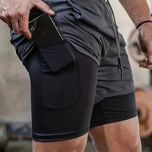Nieuwe Hardloopshorts met Hangende Handdoek, Heren Zomer Sport Fitness Dubbellaags Ademende Shorts
