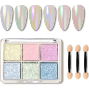 6-Kleuren Chroom Nagelpoeder Set, Zeemeermin Neon Pigment Glitter Kit voor DIY Nagelkunst Decoratie, Ongeparfumeerd, Nagelbedels