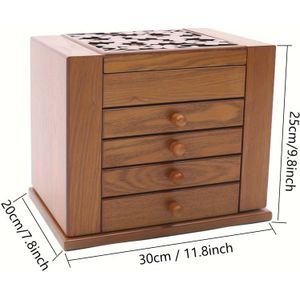 1pc Jewelry Box, Multipurpose Wood Drawer Type Jewelry Storage Organizer, For Rings Earrings Necklaces, Home Storage Box