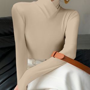 Zachte Volwassen Stijl Dames Kleur Kruis Hoge Nek Ontwerp Lange Mouw Off-Shoulder Elegante Innerlijke Tanktop