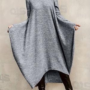 Crew Neck Asymmetrische Hem Cover-up Jurk, Casual Lange Mouw Losse Jurk Voor Lente & Herfst, Dameskleding