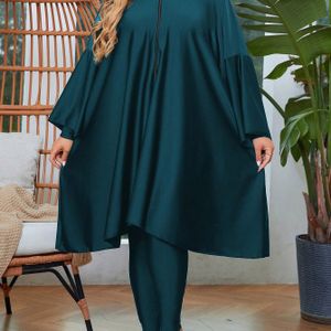 Nieuwe Tankini-badmode Voor Dames Met Plus-size, Midden--stijl, Lange Mouwen En Lange Broeken, Twee- Badkleding