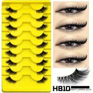 GROINNEYA 9 Paar Natuurlijke Half Wimpers Cat Eye Transparante Band Pluizige Wispy 3D Mink Wimperpakket Zachte Stroken Nepwimpers