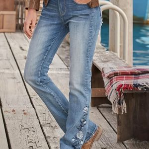 25AW Dames Stretch Retro Veelzijdige Casual Mode Elegante Middelhoge Taille Wasmachinebestendig Duurzaam Multifunctioneel Slanke Zak Geborduurde Slim Fit Rechte Pijp Denim Broek Trendy Stijl