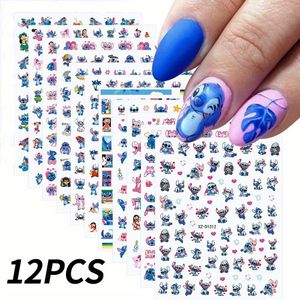 12 Vellen Disney Stitch Nagelstickers - Zelfklevende Schattige Cartoon Stitch Serie Ontwerpen voor DIY Manicure Decoraties