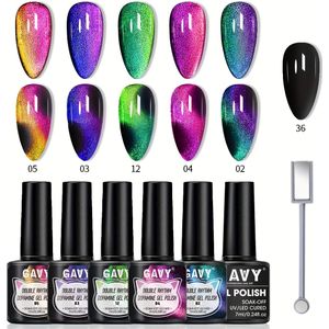 Complete Holografische 9D Cat Eye Magnetische Nagellak Set met Zwarte Primer & 5-Kleuren Gel Kit (Starlight Effect Glitter) - Magnetisch Dip Systeem voor Salonkwaliteit bij /Pedicures