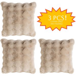 3-Pack Preppy Style Geometrische Pluche Goedgekeurde Kussens Cover, 100% Polyester, Machine Washable, Zipper Closure, Stof, voor Verschillende Kamer Types - Wit