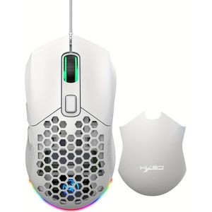 HXSJ Een-met-een gamingmuis met vervangbare achterkant, RGB-verlichting, USB-aansluiting en gebruiksvriendelijke fotoelektrische muis, geschikt voor gaming, kantoor en thuisgebruik.