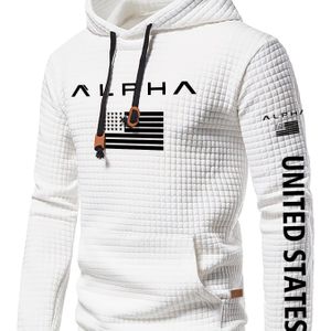 ALPHA Heren Hoodie met Patriottische Amerikaanse Vlag & Lettering Print - Sexy Slim Fit Wafelbrei Textuur, Machinewasbaar Casual Pullover voor Lente/Herfst, Lente-Herfst Kleding