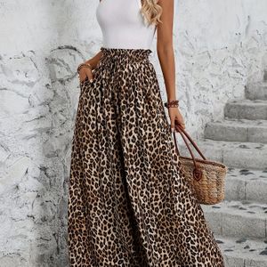 Brede broek met leeuwenprint voor dames met trekkoord in de taille - Lichtgewicht polyester, losse pasvorm, hoge taille ontwerp voor lente/zomer, outfit, | Hoge taille ontwerp | Comfortabele Fit