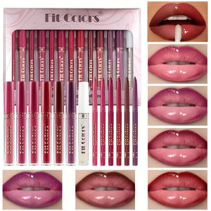 6+7 Lipgloss en Lipliner Pen Set Matte Niet-Vlekende Waterdichte Langhoudende Lijpencil - Hoogwaardige langdurige lipgloss geschikt voor alle lichtbeige tinten, rijke en levendige kleuren