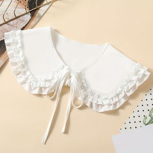 Dubbellaags Golvende Rand Nep-kraag Elegante Kleur Vetersluiting Schouder Kraag Casual Afneembare Rok Bijpassende Nep-kraag