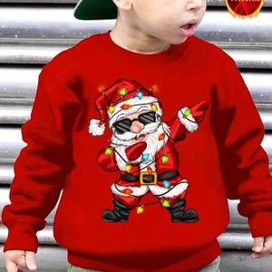 Chicfull Jongens' Gezellige Fleece-Gevoerde Kerstsweatshirt met Dansende Kerstman Print - Casual & Stijlvol voor Herfst/Winter, WY0108, Verdikt