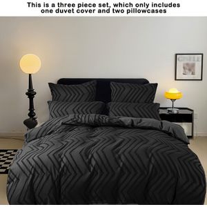 3- Zwarte Beddengoedset - Inclusief 1 Dekbedovertrek en 2 Kussenslopen, 100% Polyester, Ademend, voor Alle Seizoenen, Ritssluiting, Dekbed, Slaapkamer & Gastenkamer