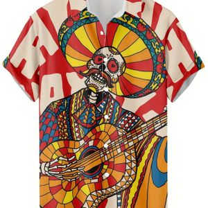 Schedelprint heren zomer modieus en eenvoudig casual reversoverhemd met korte mouwen en knopen, trendy en veelzijdig, geschikt voor dates, strandvakantie, als cadeau