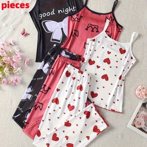 Willekeurige Twee-Pack 2025 Nieuwe Jeugd Trendy Strik Kroon Hart Print Pyjama Set met Bretelbroek, 2- Casual Loungewear voor Tieners
