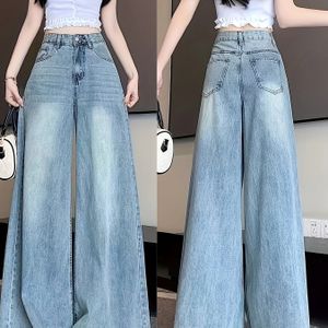 Dames Hoge Taille Afslankende Wijde Pijpen Jeans - Casual, Niet-Rekbare Denim met Knoopdetail, Machinewasbaar