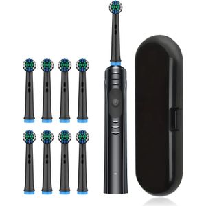 Elektrische tandenborstel met 8 roterende tandenborstelkoppen + 1 reistas, ronde kop roterende zachte borstel automatische tandenborstel, bevordert mondhygiëne, snelle reinigingsfunctie