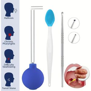3-delige set lang glazen buis tonsilsteenverwijderingsgereedschap met zuigbal, handmatige mondverzorgingset voor tongreiniging en frisse adem