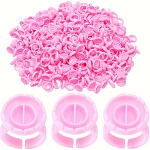 Ronde Ringen-300 Pack, Hypoallergene Bloemvormige Wimperlijm Ringbeker, Plastic Tattoo Pigment Containers, Make-up Tool voor Wimperverlenging, Geen Elektriciteit of Batterij Nodig