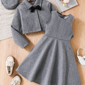 Meisjesjurkset voor Middelgrote en Kinderen Herfst- en Winterstijl met Strikjas Vestjurk Tweedelig met Hoed, voor Buiten