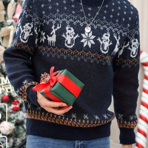 Heren Festieve Kerst Sneeuwman Jacquard Gebreide Trui - Gezellige Lange Mouw Crewneck met Vakantiepatronen, Donkergroen & Gouden Ontwerp voor Casual & Feestkleding, Kerstkleding