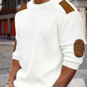 Herren Casual Wafelbrei Trui - Hoge Elasticiteit Ronde Hals Kleur Pullover, Regular Fit voor Outdoor & Casual Kleding, Makkelijk te Onderhouden, PLUS SIZE