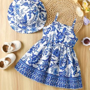 Meisjes Zomerjurk met Bloemenprint en Hoed | Niet-Rekbare Stof, Casual Stijl, Ideaal voor Stranduitjes