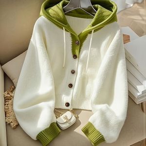 Contrastkleurige Capuchon Vest Damesmode Unieke Niet-Matchende Stijl Top