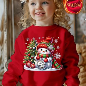 'S Casual Kersttrui met Sneeuwpop en Boom Applicatie, 100% Polyester Ronde Hals met Lichte Stretch, Lange Mouw Pullover voor Herfst/Winter Seizoen - Modieuze Jeugd Vakantie Top