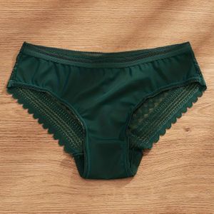 Een driehoekige panty's voor dames met een middelhoge taille, gemaakt van gestreept naadloos materiaal met een transparante kanten afwerking.