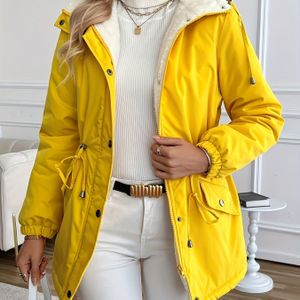 Herfst- en Wintermode: Elegante Dubbelrijige Polar Fleece Damesjack met Capuchon en Taille-inhaal