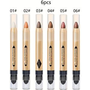 6 Stuks Highlighter Oogschaduw Pencil Shimmer Glitter Contouring Dubbele Kop Oogschaduw Stick Lazy Oogschaduw Make-up