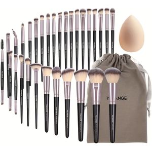 30-delige Make-upborstel- en Puff-set, Inclusief Borstel Voor Blush, Foundation Borstel En Oogborstels. Zachte Sponsjes Voor Eenvoudige Toepassing, Draagbare Make-upgereedschappen.