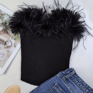 Zomerse Tube Top Crop Sweater met Elegante Damesbrei voor een Vakantie Look