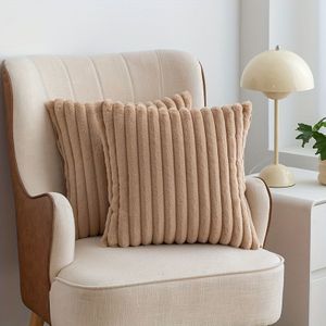 2pcs Striped Decorative Throw Pillow Covers, Decorations Couch Pillow Case, Soft Cozy Fur, Modern Home Decor For Bed