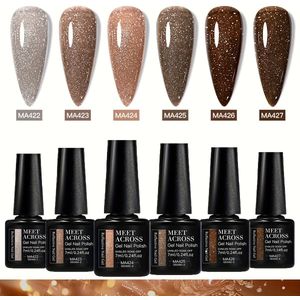 Koffieserie Reflecterende Glitter Gel Set, 7ml Glitter Gel Nagellak Herfst en Winter Serie Semi-permanent Nagelkunst voor Manicure