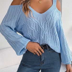 Herfst- en Winter Casual Kleur Twist Schouder Lange Mouw Trui
