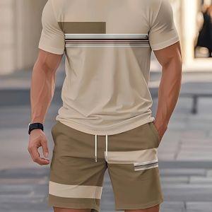 Heren Zomer Sneldrogend T-shirt en Shorts Set - Marineblauw & Gestreept, Casual Streetwear voor Fitness, Hardlopen & Vrije Tijd, Perfect Cadeau voor Verjaardagen of Feestdagen