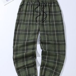 Herencasual Joggingbroek - Ontspannen Pasvorm met Trekkoord in Taille, 100% Polyester, Machinewasbaar, Groen en Zwart Tartan voor Dagelijks