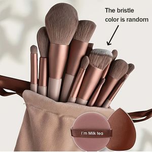 13-delige make-up kwastenset + 2 bruine beauty eggs, oogschaduw, foundation, BB cream concealer multifunctioneel zacht haar make-up gereedschap, all-inclusive voor vrouwen